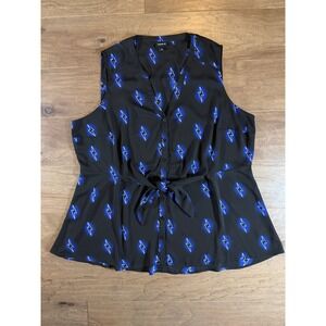 Torrid Womens Plus Size 2 Black Blue Lightning Bolt Tie Front Peplum Blouse Top